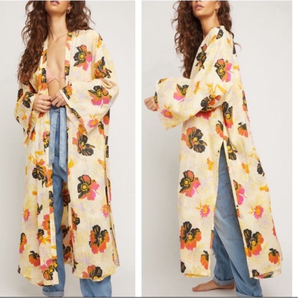NWT FREE PEOPLE JORJA CREAM FLORAL DUSTER